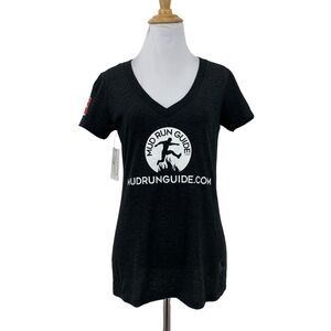 Hylete V Neck Shirt Womens M Medium Short Sleeve Mud Run Guide Graphic Gray Tee